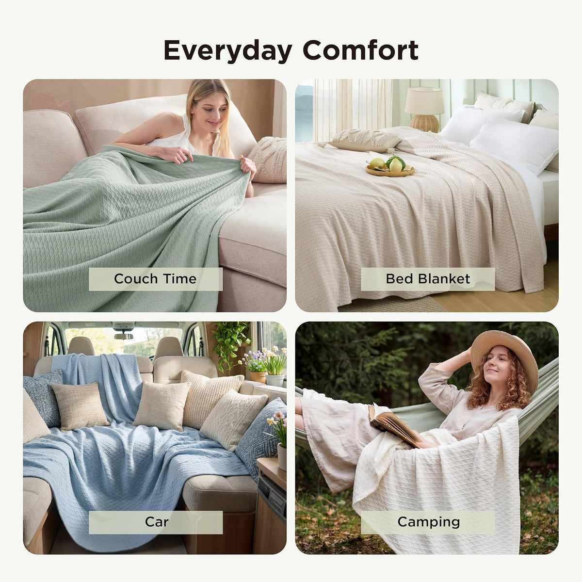 Cooling Blanket Breathable Bamboo-Cotton Diamond Waffle