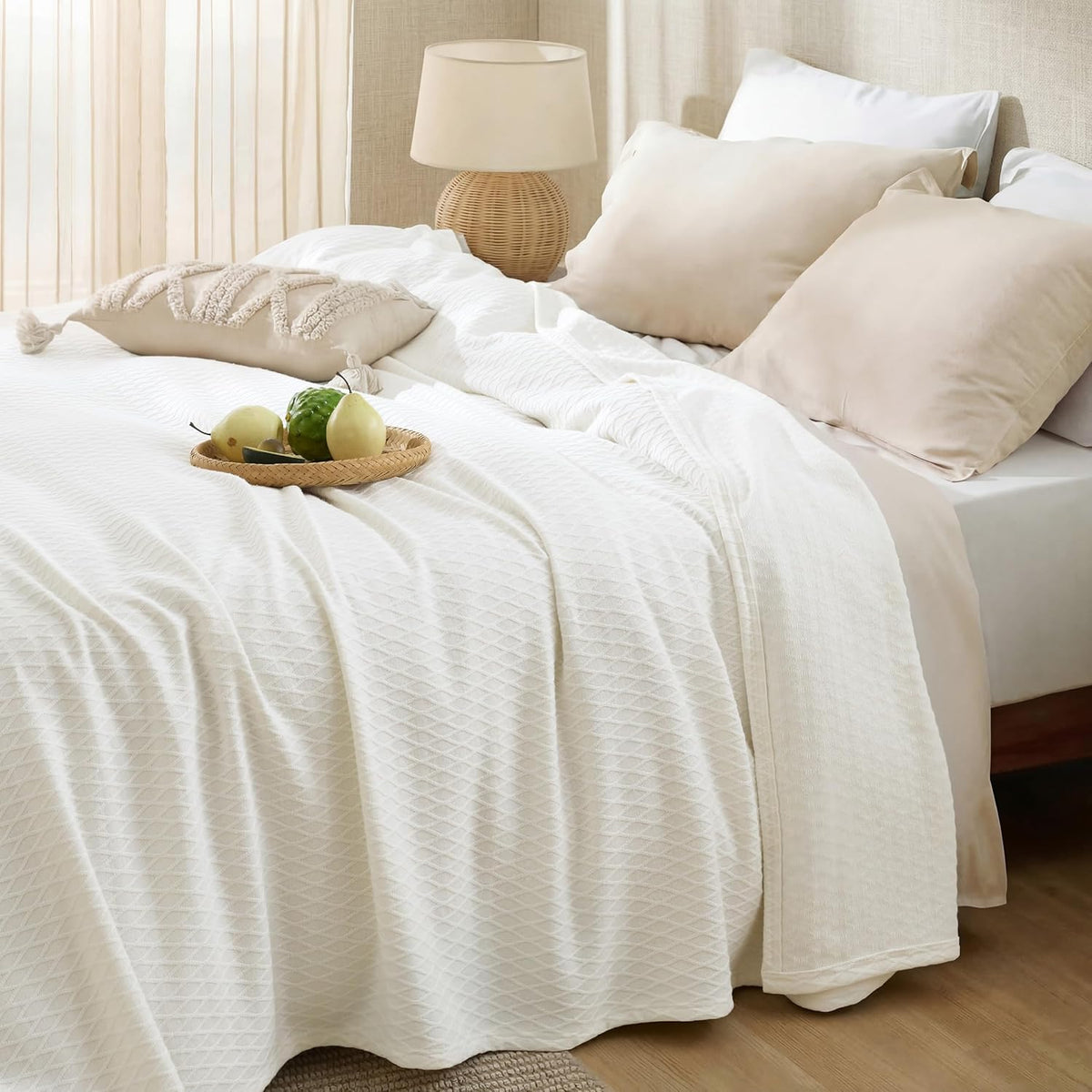 Cooling Blanket Breathable Bamboo-Cotton Diamond Waffle