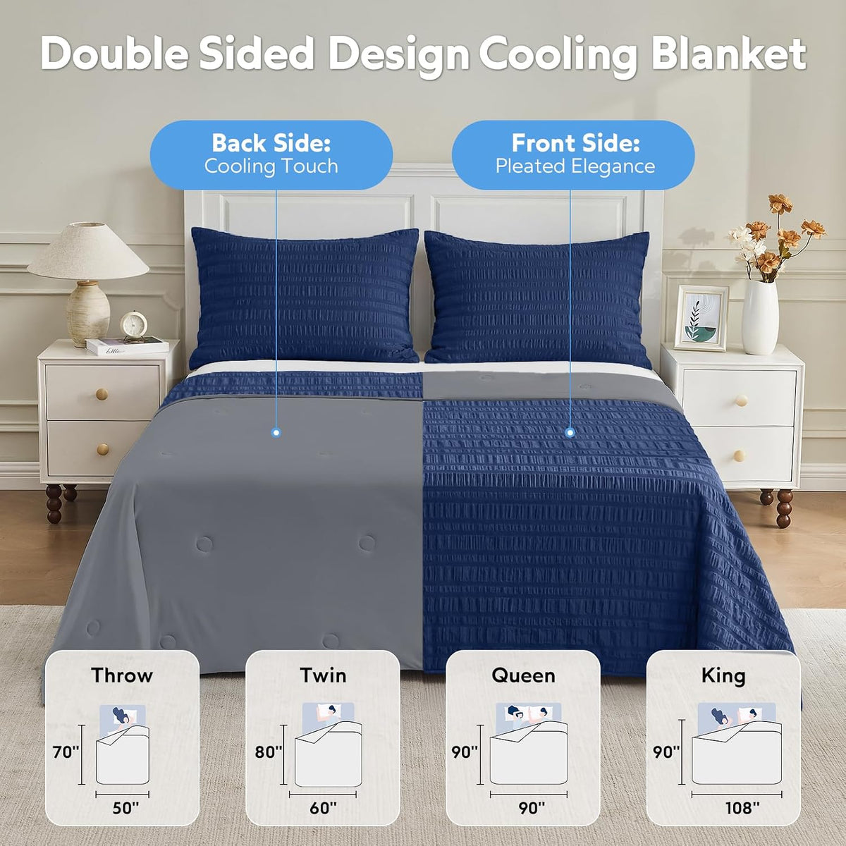 Cooling Blanket Double-Sided Nylon-Spandex & Seersucker