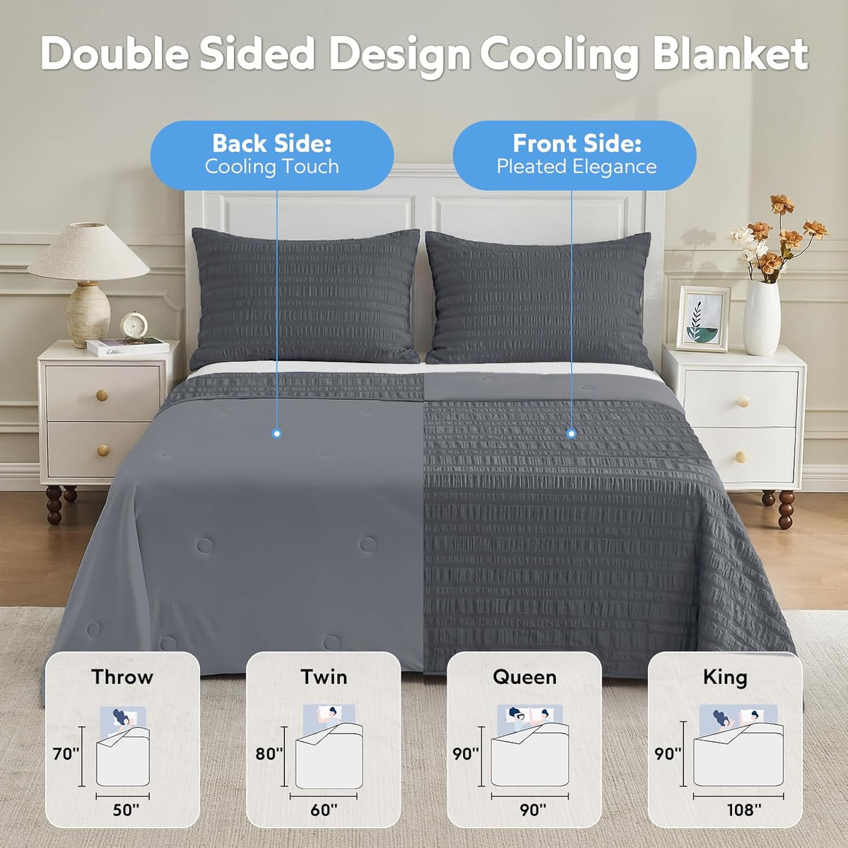 Cooling Blanket Double-Sided Nylon-Spandex & Seersucker