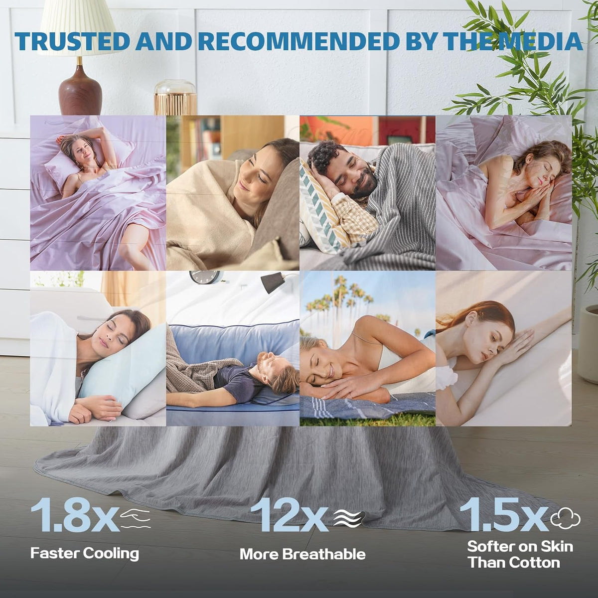 Cooling Blanket Lightweight Breathable Cool Fiber Machine Washable