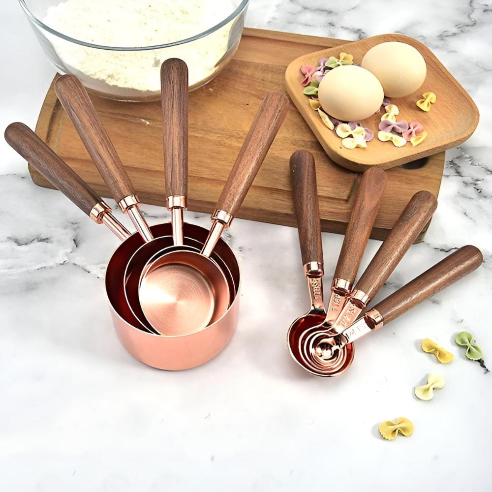 Copper-Plated Stainless Steel Engraved Walnut-Handle Measuring Set (8-Piece)