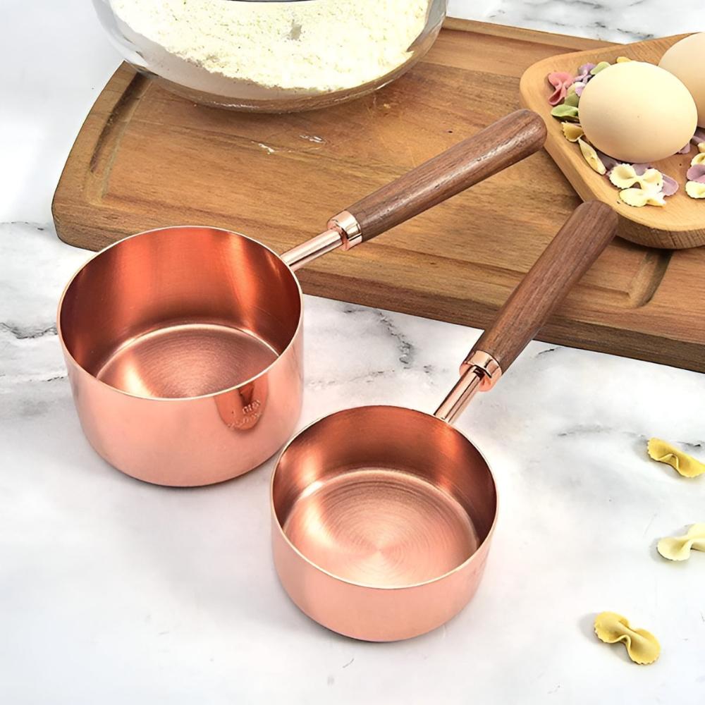 Copper-Plated Stainless Steel Engraved Walnut-Handle Measuring Set (8-Piece)