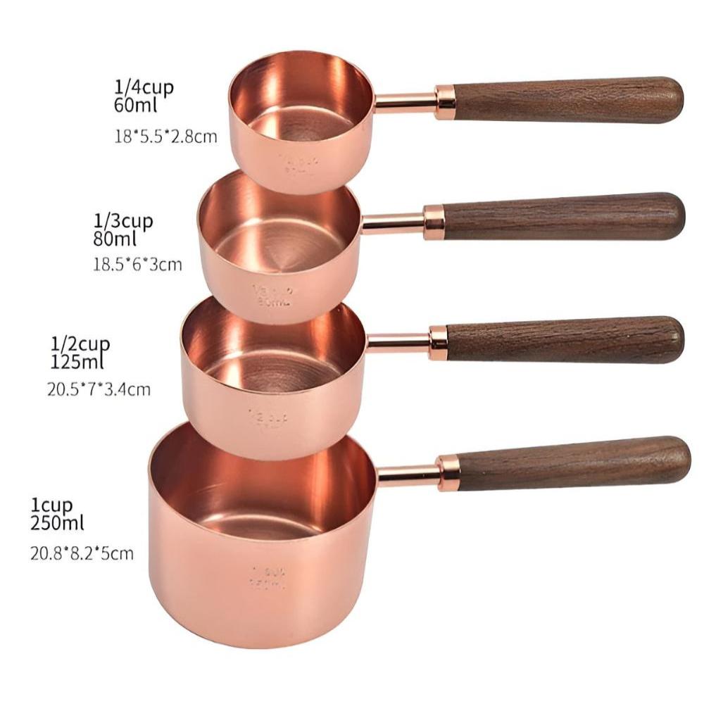 Copper-Plated Stainless Steel Engraved Walnut-Handle Measuring Set (8-Piece)