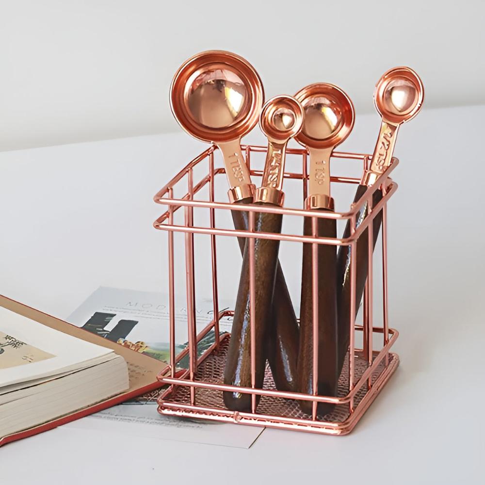 Copper-Plated Stainless Steel Engraved Walnut-Handle Measuring Set (8-Piece)