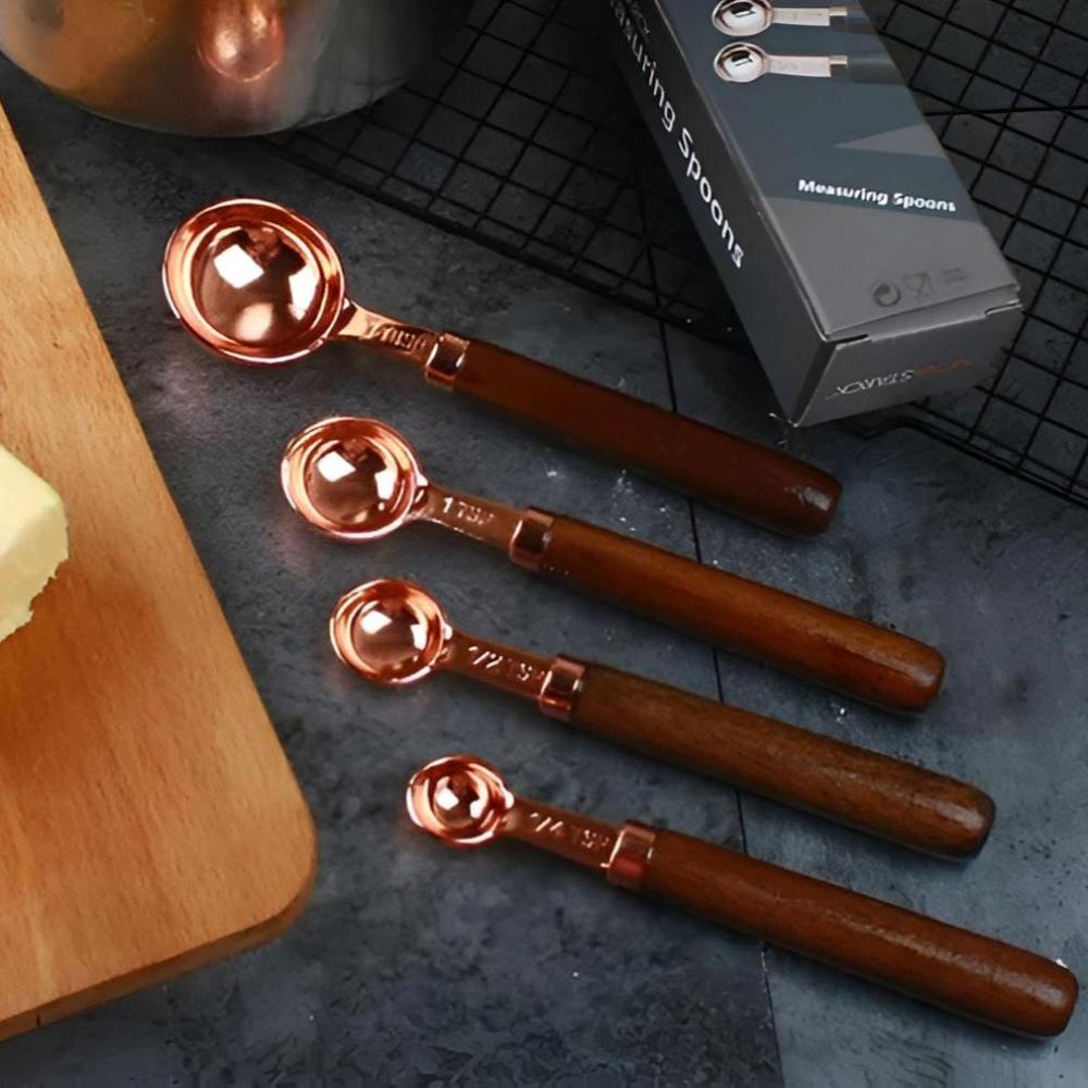 Copper-Plated Stainless Steel Engraved Walnut-Handle Measuring Set (8-Piece)