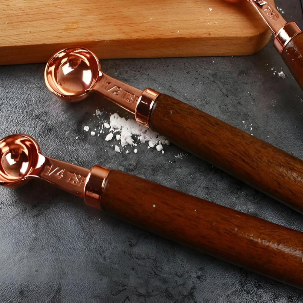 Copper-Plated Stainless Steel Engraved Walnut-Handle Measuring Set (8-Piece)