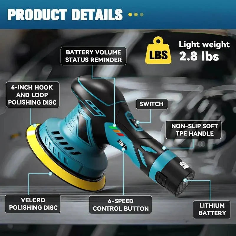 Cordless Polisher Dual Swappable Batteries 80 Minute Runtime