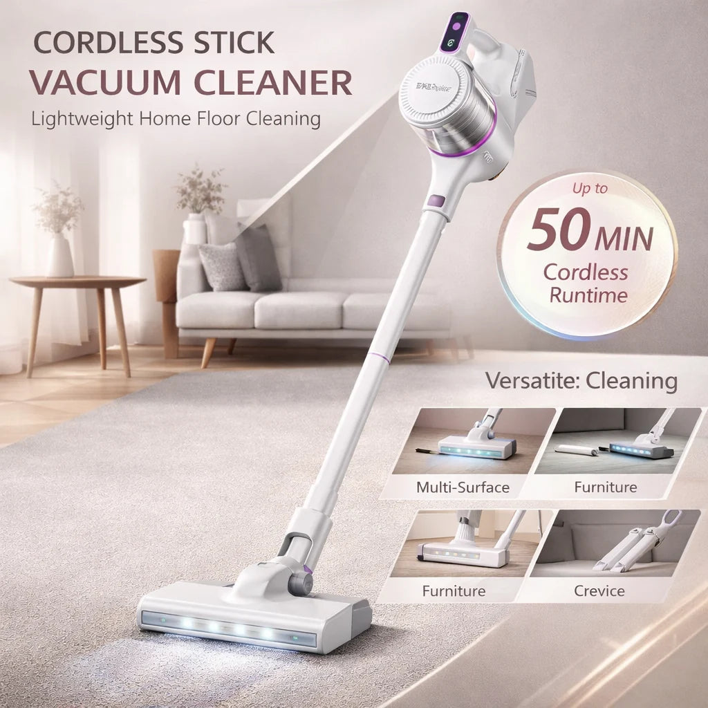 Cordless Stick Vacuum HEPA Filtration Mop Attachment 30-Min Runtime