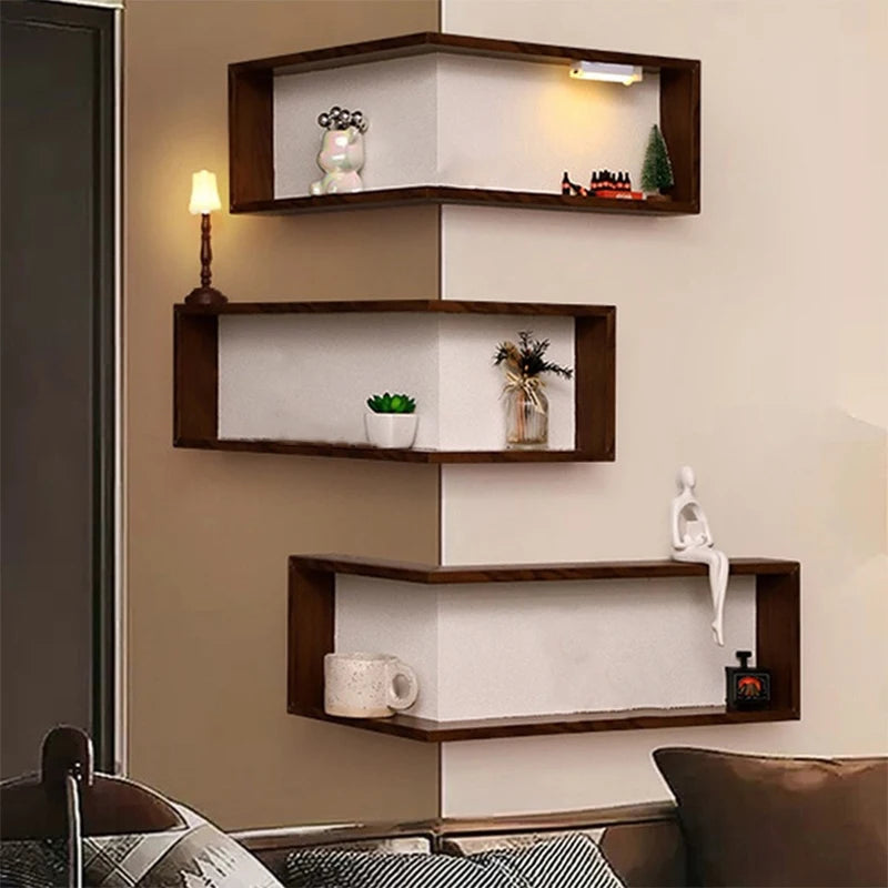 Corner Shelf Solid Wood Three-Tier Wall-Mounted