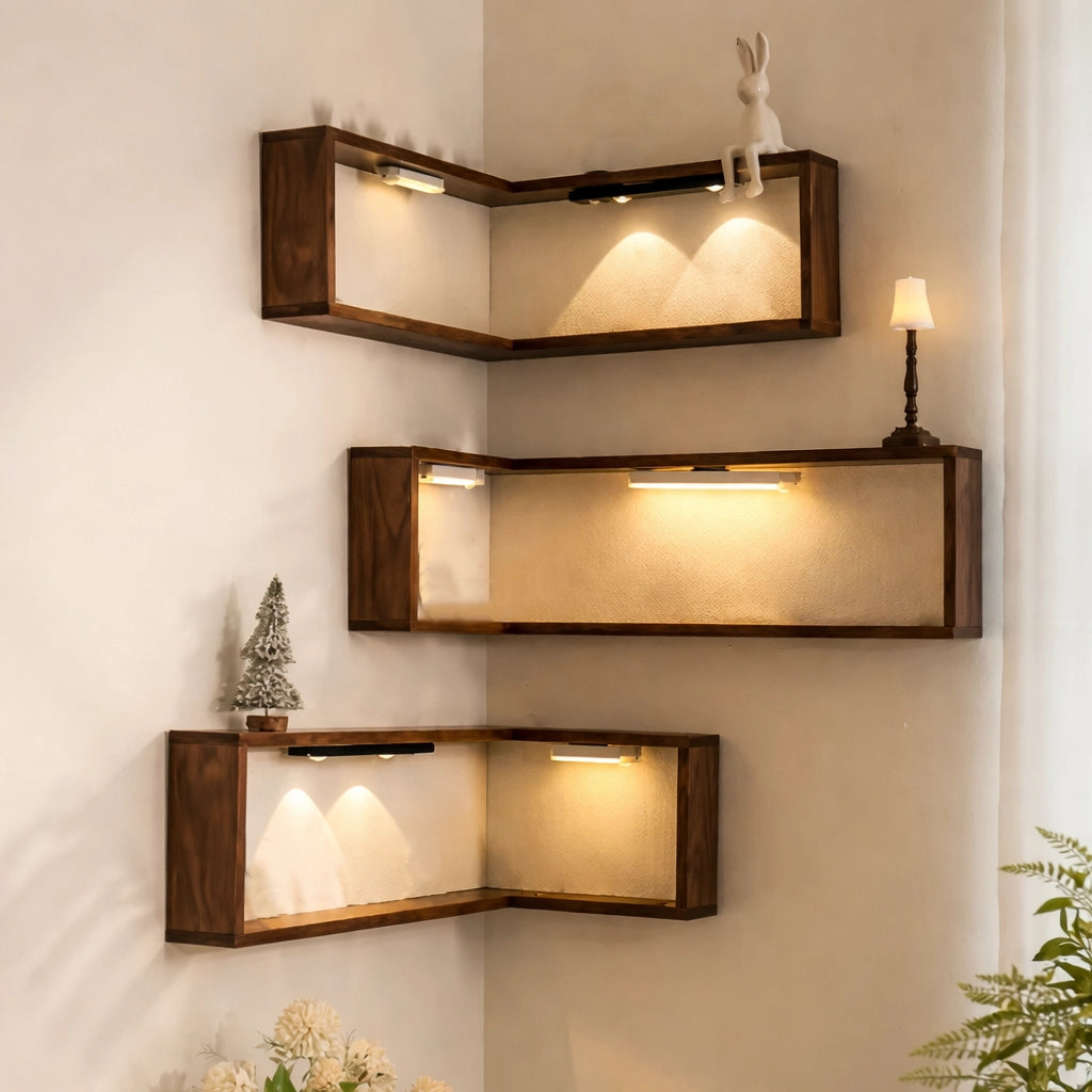 Corner Shelf Solid Wood Three-Tier Wall-Mounted