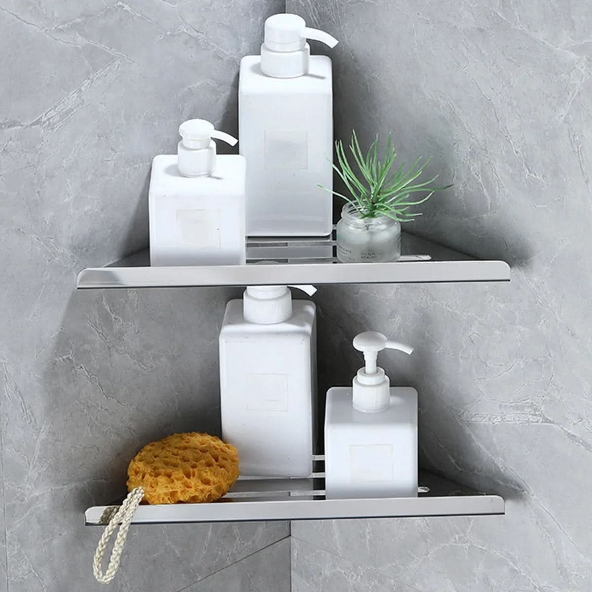 Corner Shower Shelf 304 Stainless Steel Drainage & Guardrail