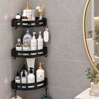 Corner Shower Shelf No-Drill Self-Adhesive Open Grid With Hooks