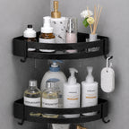 Corner Shower Shelf No-Drill Self-Adhesive Open Grid With Hooks