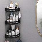 Corner Shower Shelf No-Drill Self-Adhesive Open Grid With Hooks