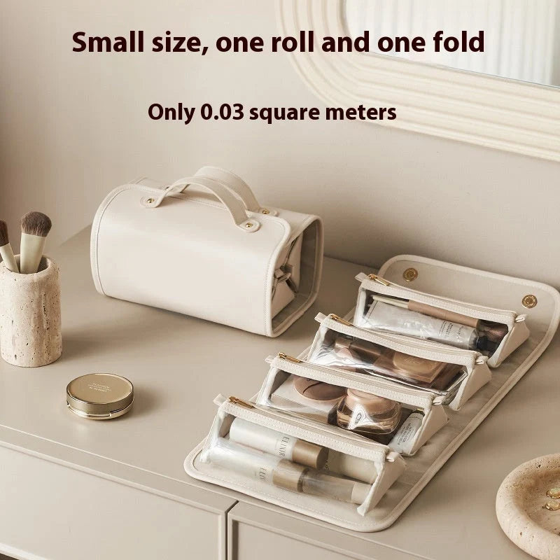 Cosmetic Bag Foldable PU Leather Wipeable Lining