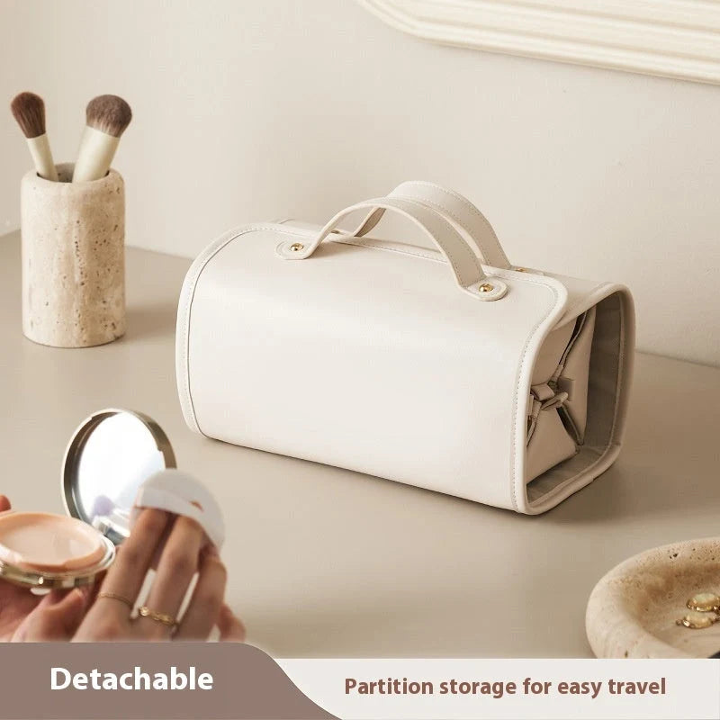 Cosmetic Bag Foldable PU Leather Wipeable Lining