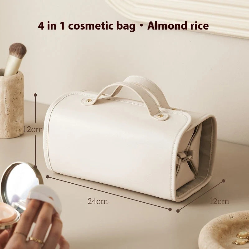 Cosmetic Bag Foldable PU Leather Wipeable Lining