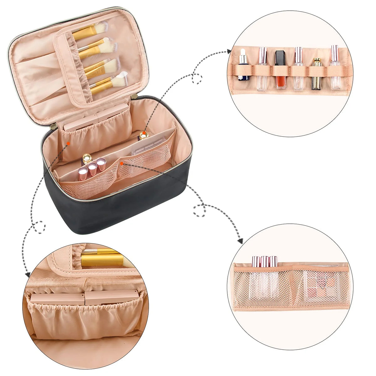 Cosmetics Organizer Adjustable Dividers & Sturdy Handle