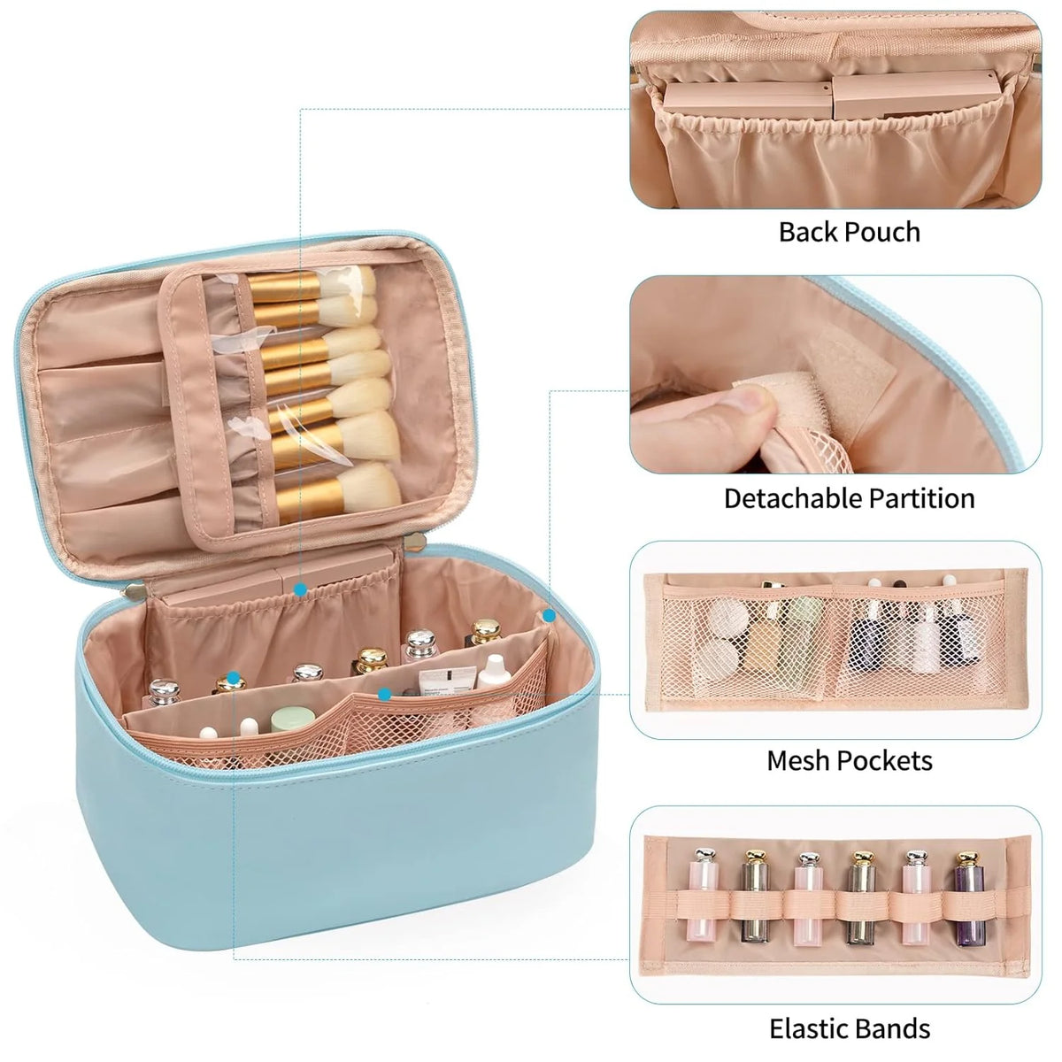 Cosmetics Organizer Adjustable Dividers & Sturdy Handle