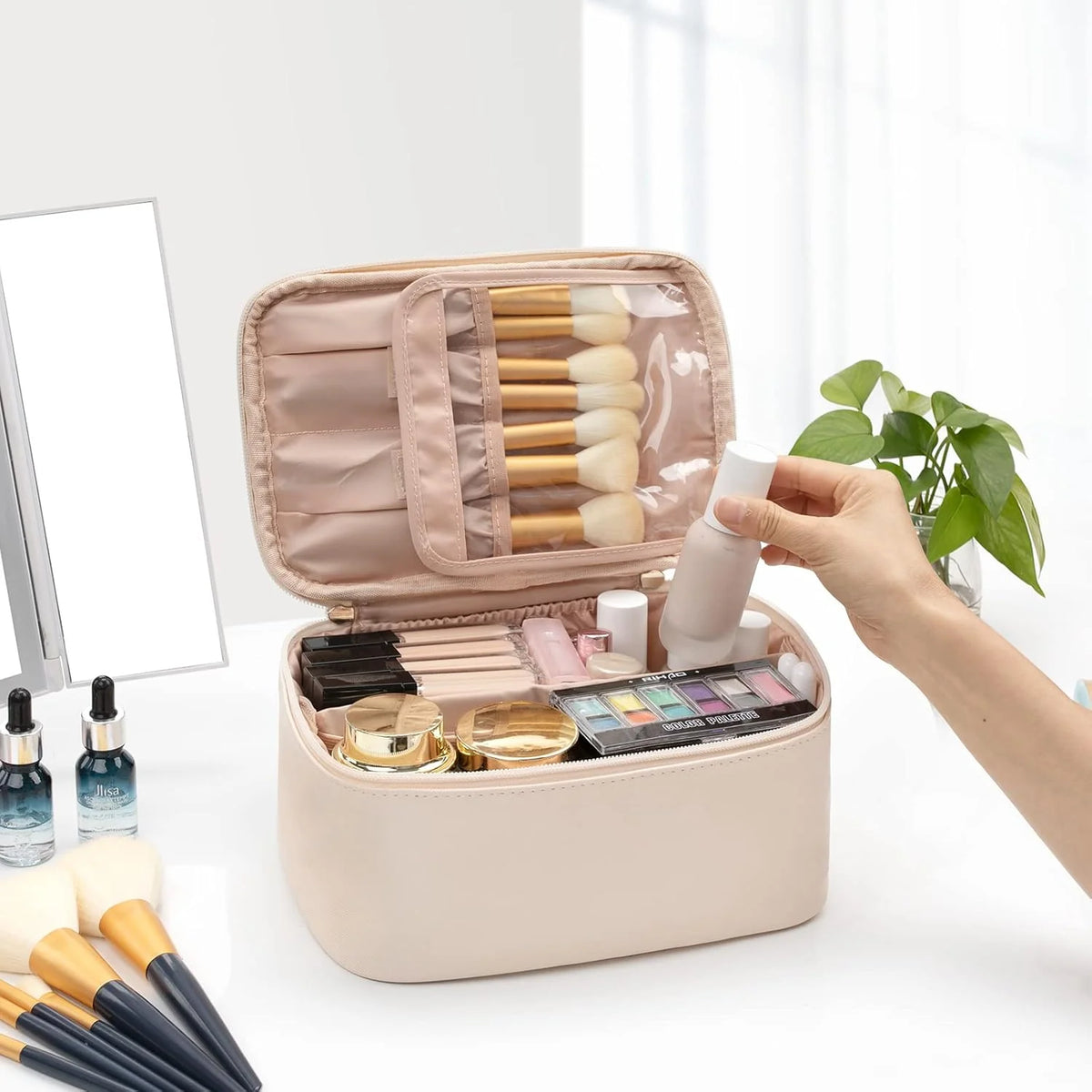 Cosmetics Organizer Adjustable Dividers & Sturdy Handle