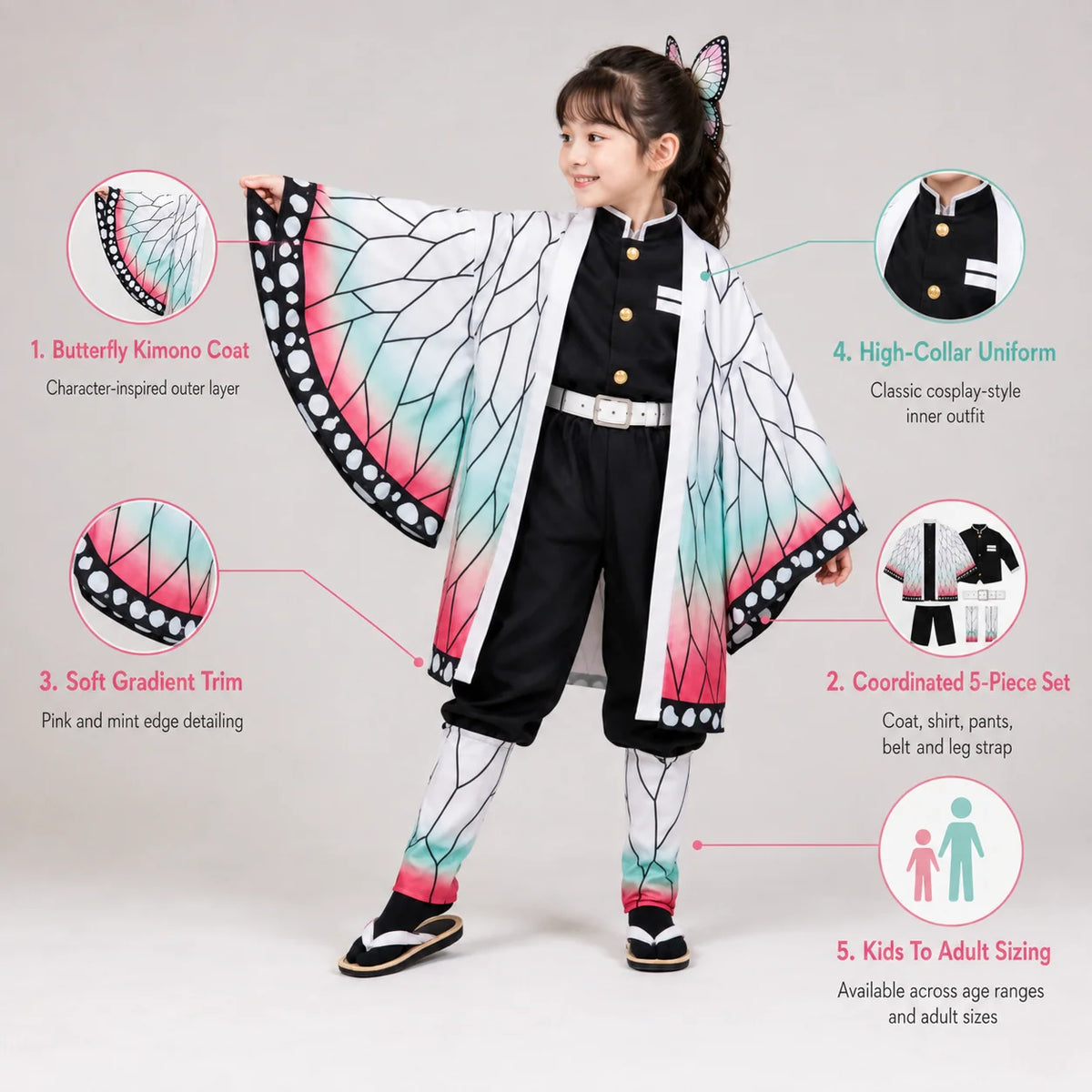Cosplay Costume Butterfly Wing Haori Multi Piece Set