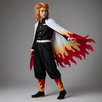 Cosplay Costume Flame-Print Cape Belt & Leg Wraps