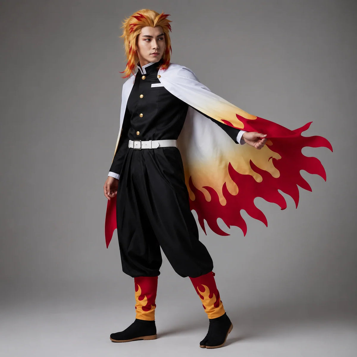 Cosplay Costume Flame-Print Cape Belt & Leg Wraps