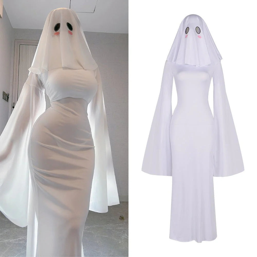 Cosplay Costume Ghost Bride Fitted Floor-Length Dress & Mask