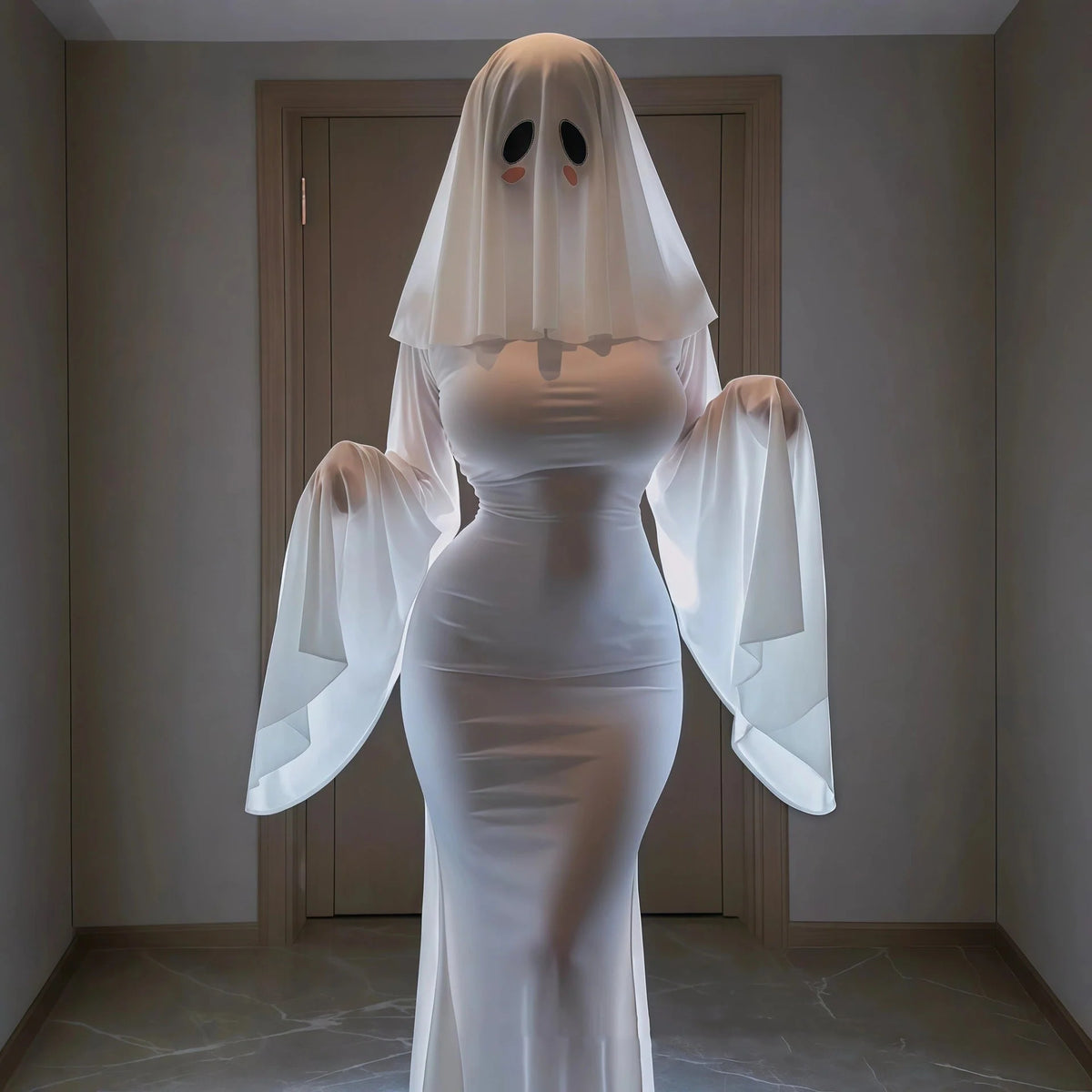Cosplay Costume Ghost Bride Fitted Floor-Length Dress & Mask