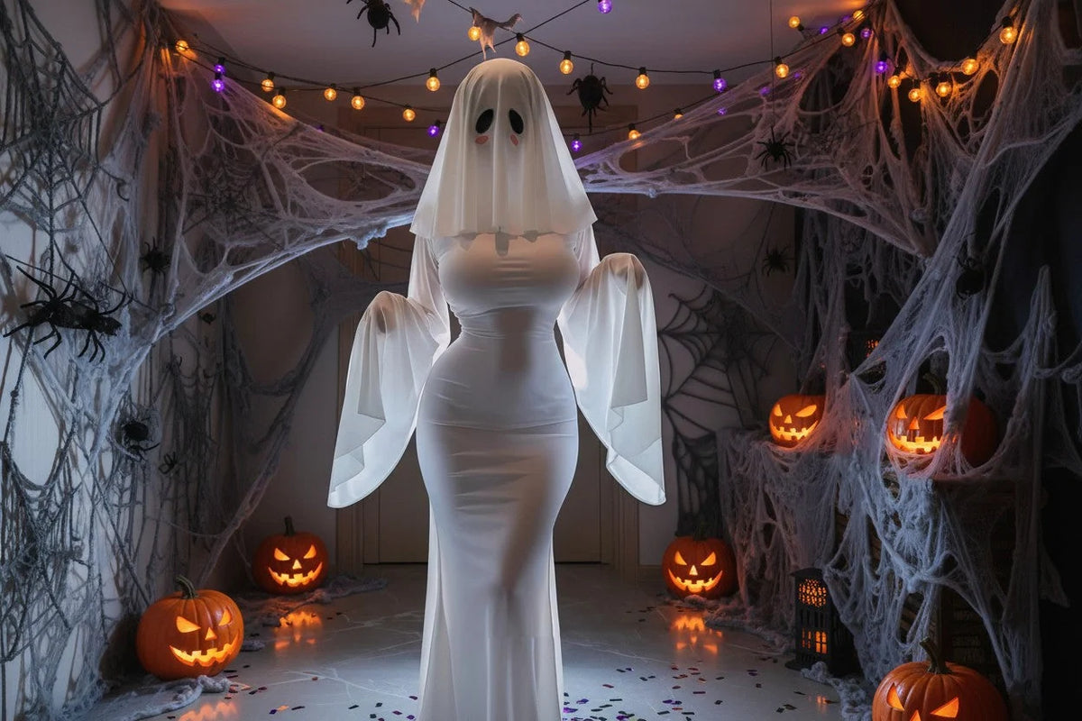 Cosplay Costume Ghost Bride Fitted Floor-Length Dress & Mask