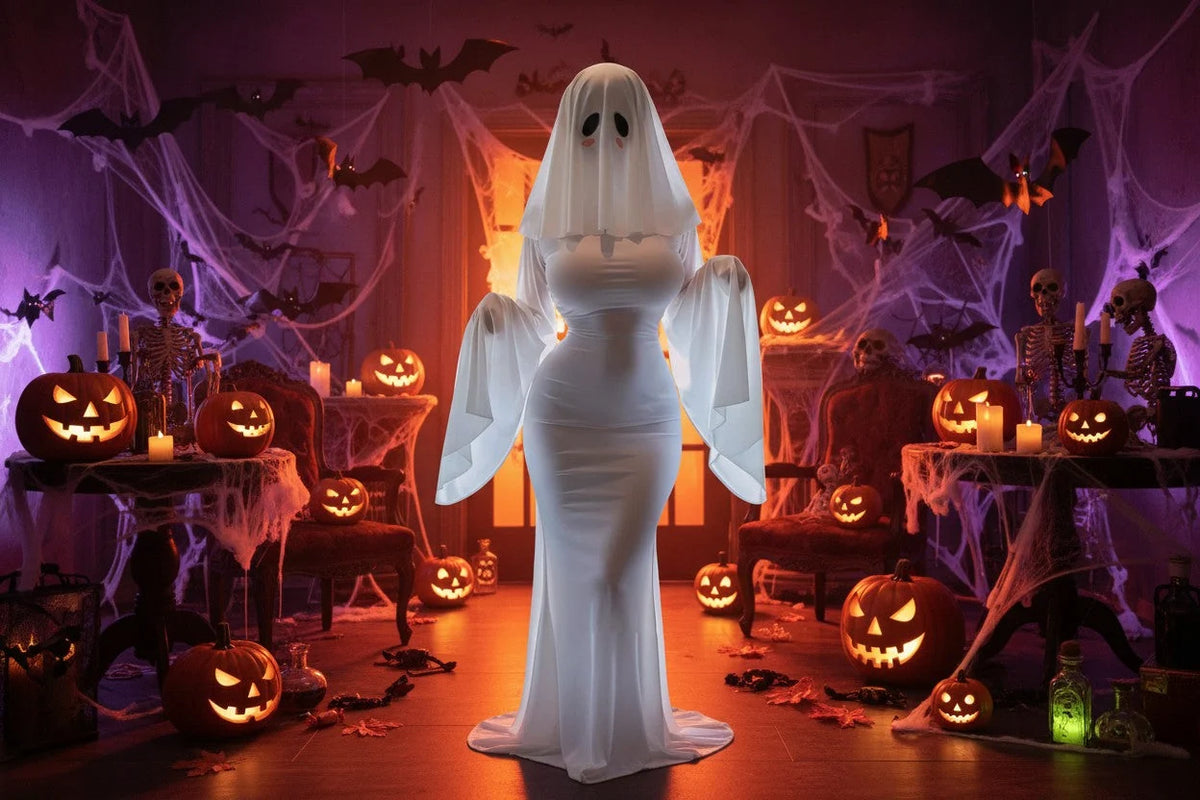 Cosplay Costume Ghost Bride Fitted Floor-Length Dress & Mask