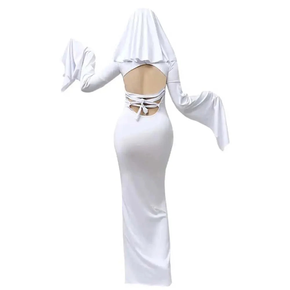 Cosplay Costume Ghost Bride Fitted Floor-Length Dress & Mask