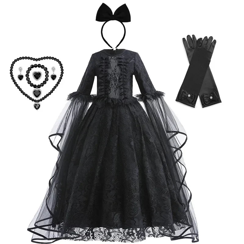 Cosplay Dress Evil Queen Lace & Ruffle Mid-Calf