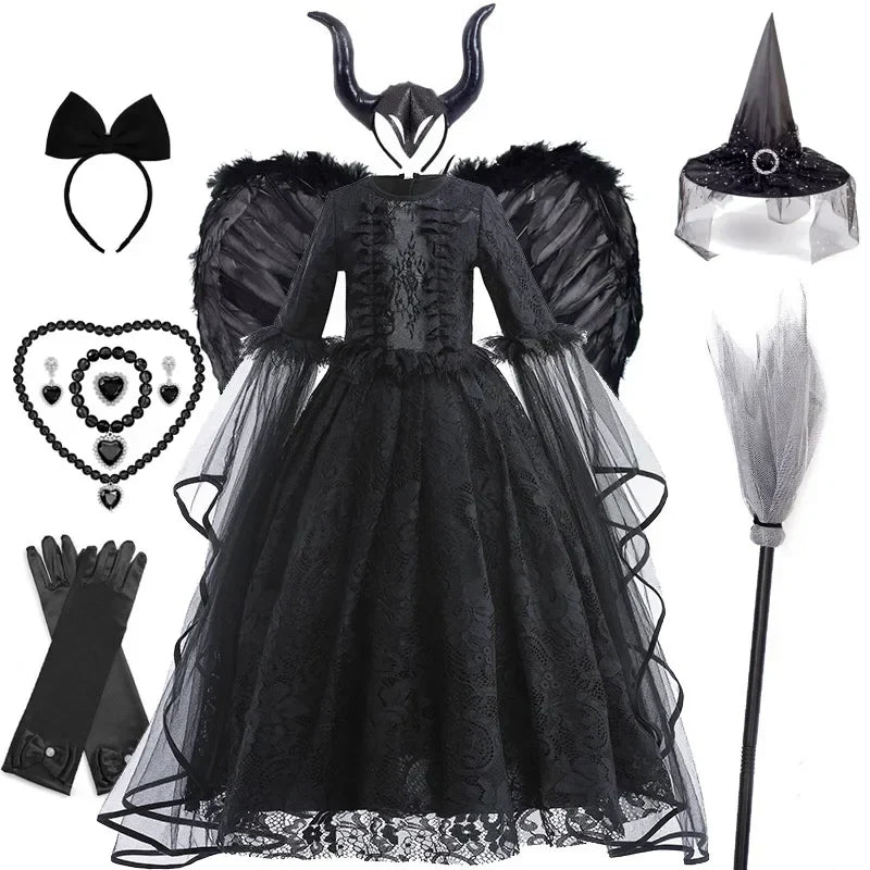 Cosplay Dress Evil Queen Lace & Ruffle Mid-Calf