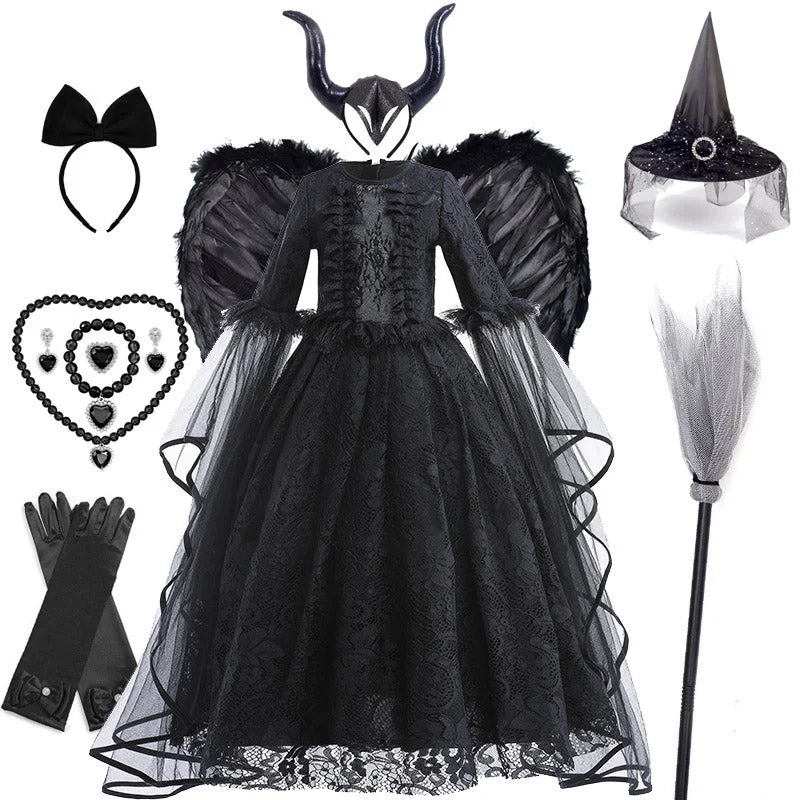Cosplay Dress Evil Queen Lace & Ruffle Mid-Calf
