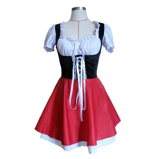 Costume Dress Hooded Cape Lace-Up Bodice Built-In Petticoat