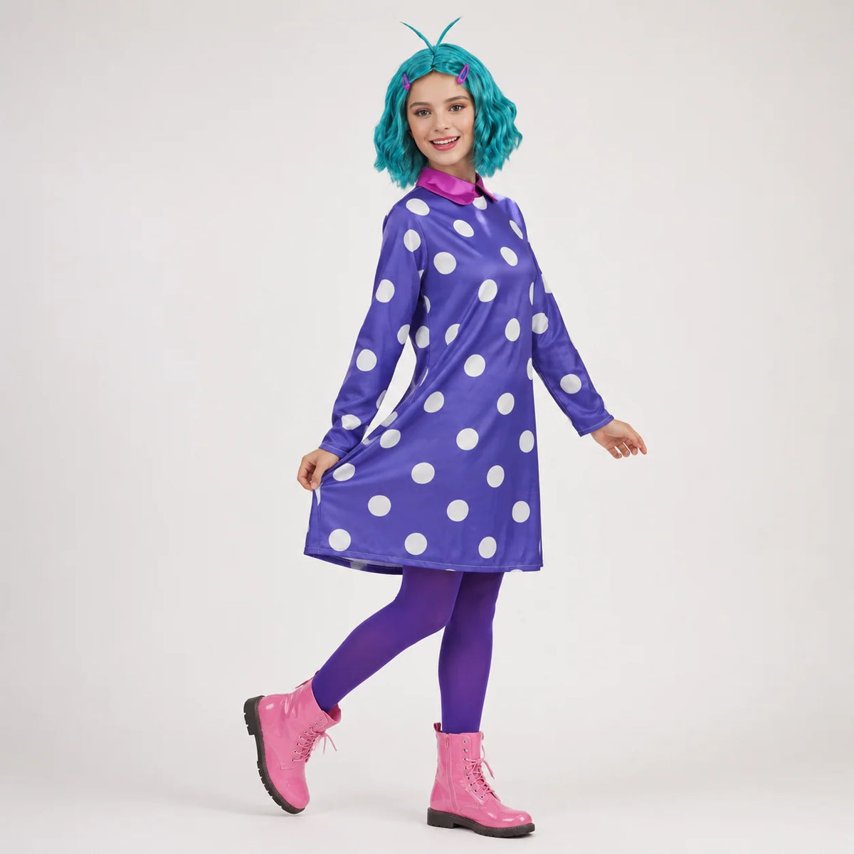 Costume Dress Purple Polka Dot Includes Tights & Optional Wig