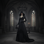 Costume Gothic Vampire Dress & Cloak Complete Set