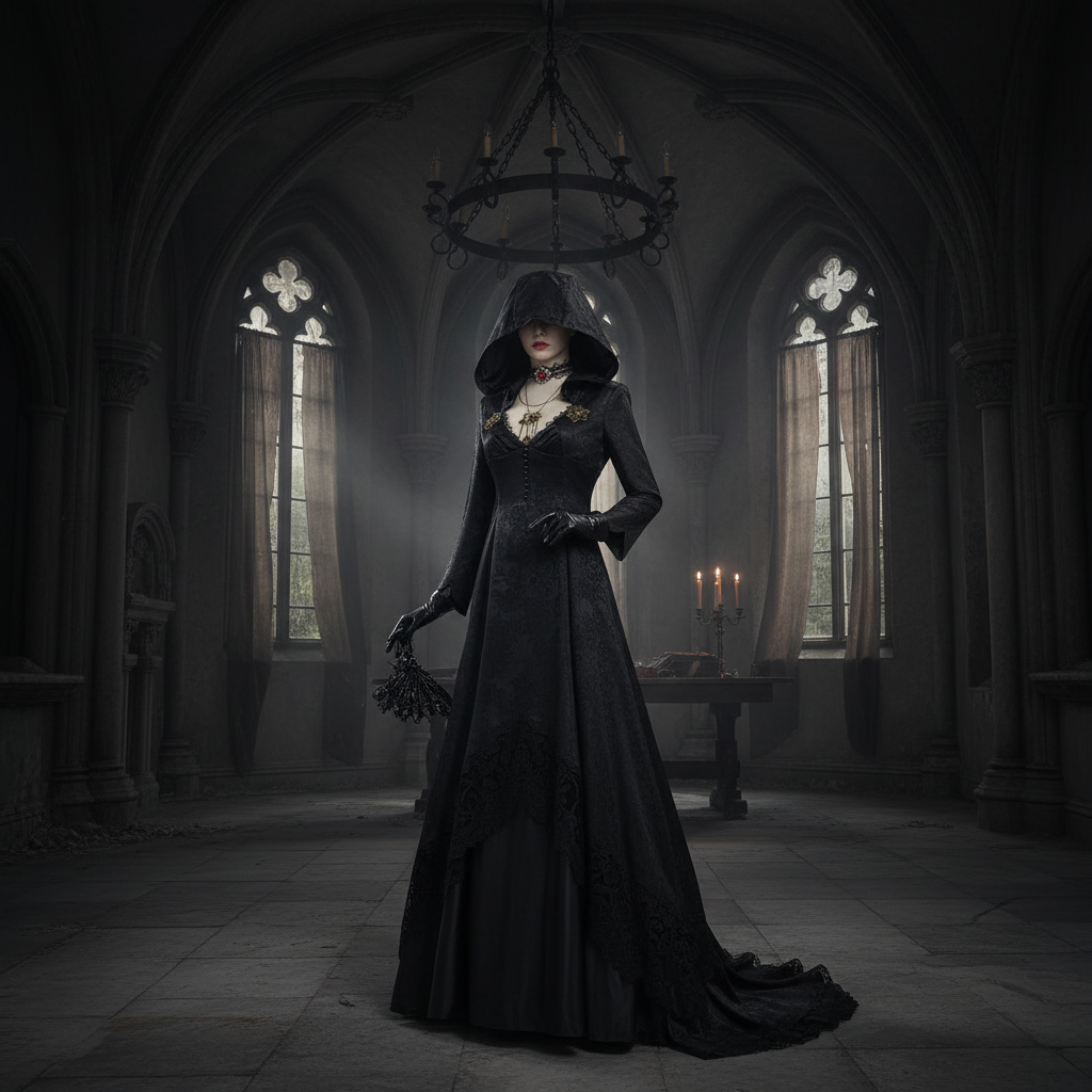 Costume Gothic Vampire Dress & Cloak Complete Set