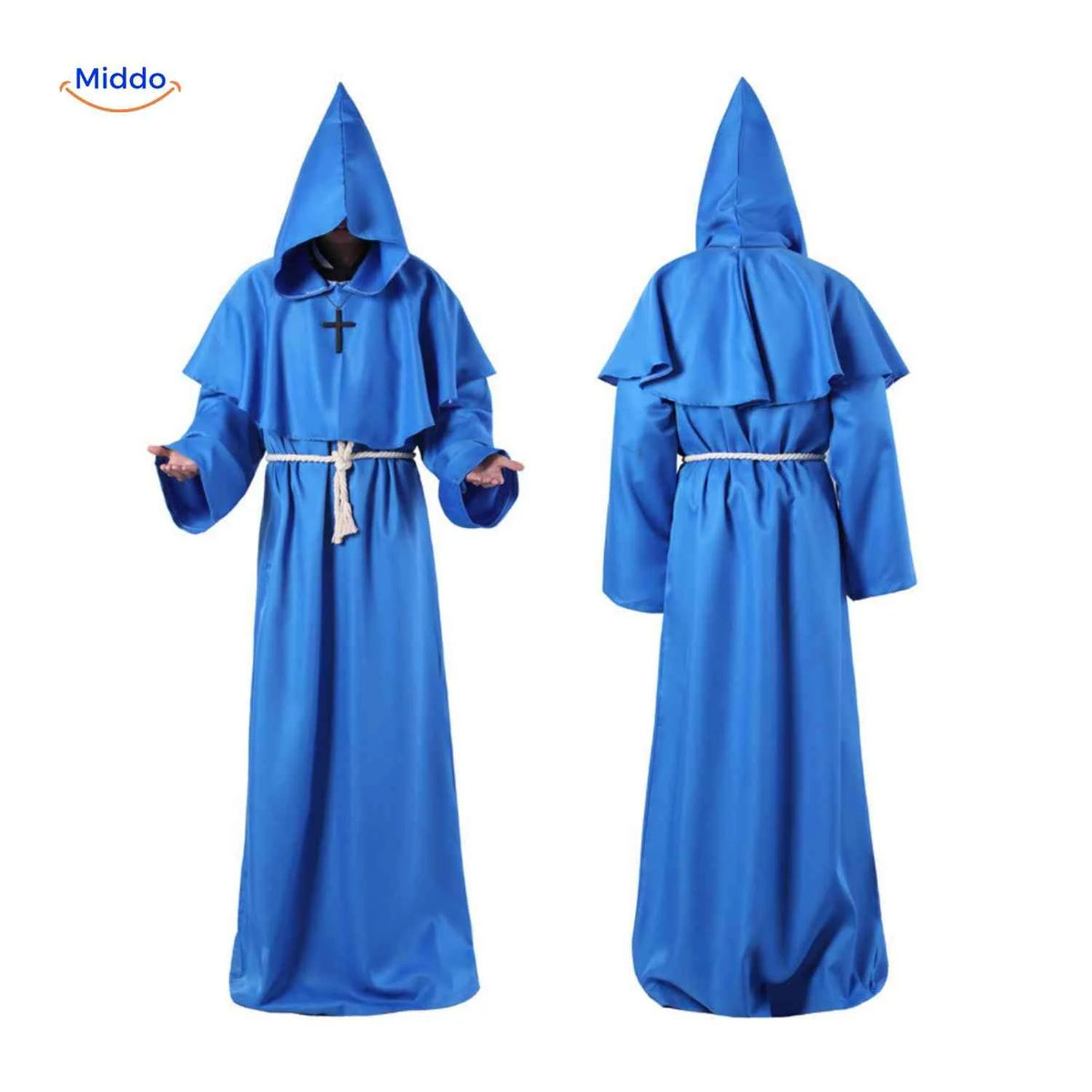Costume Robe Hooded Floor-Length Adjustable Rope Belt Breathable Blend