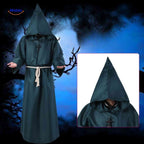 Costume Robe Hooded Floor-Length Adjustable Rope Belt Breathable Blend