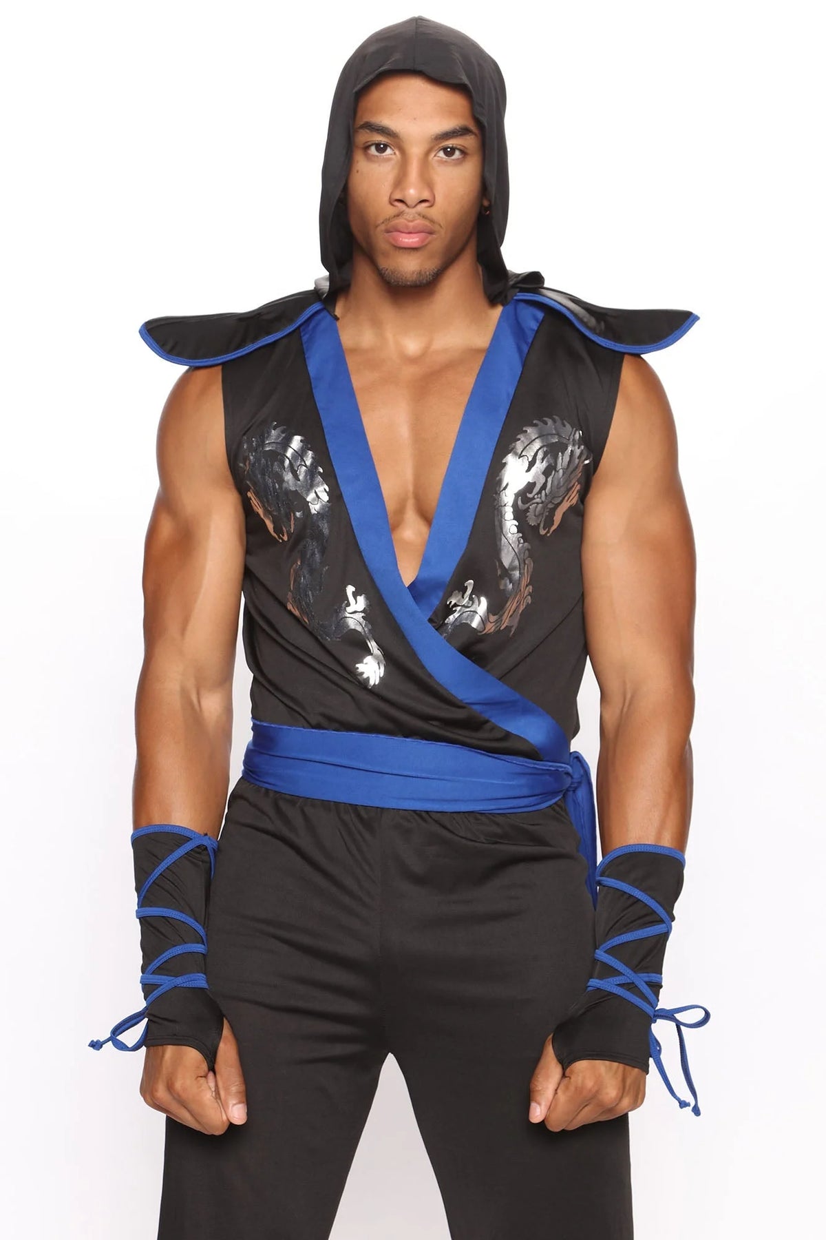 Costume Set Dragon Ninja Hooded Tunic Gauntlets & Sash