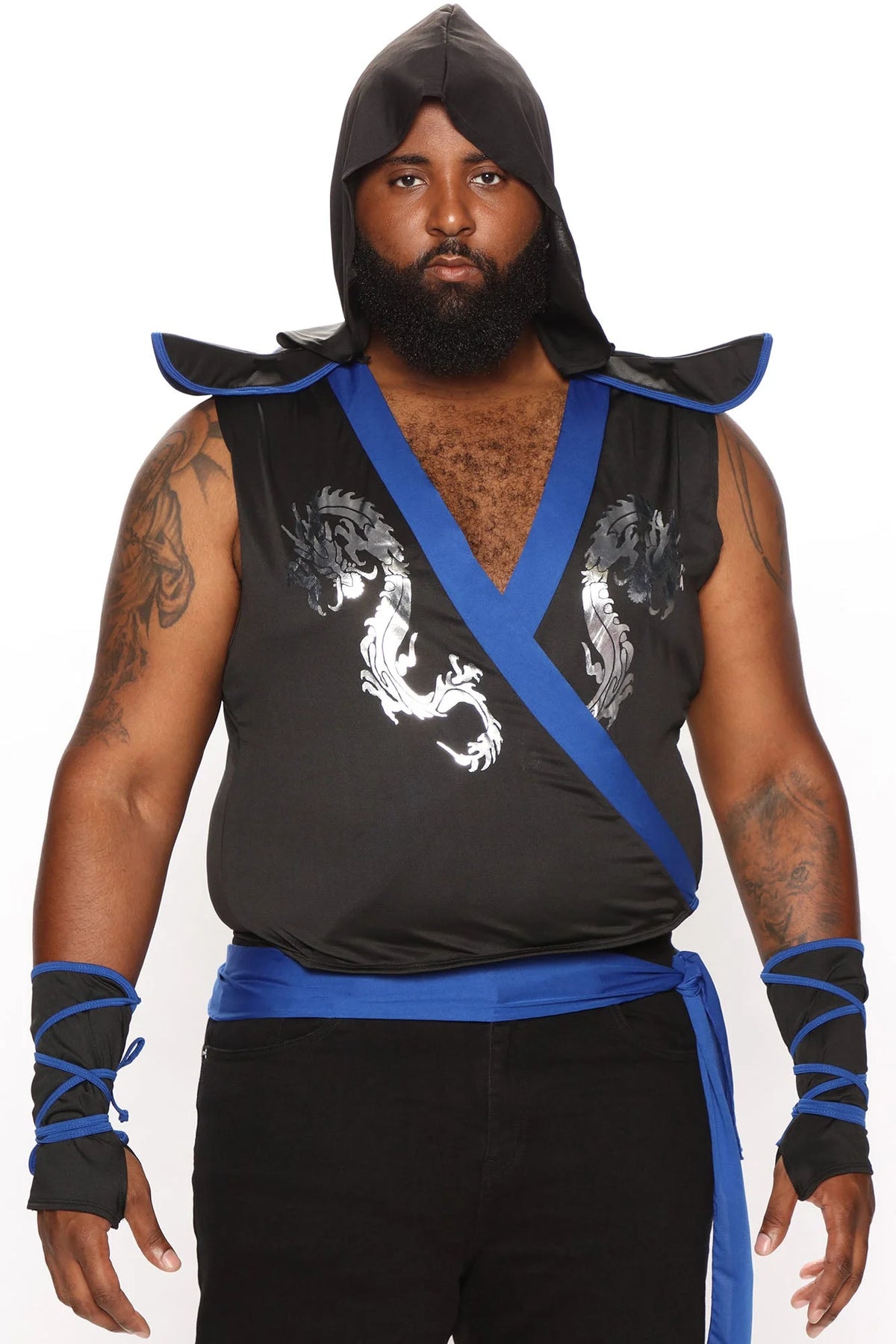 Costume Set Dragon Ninja Hooded Tunic Gauntlets & Sash