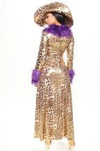 Costume Set Money Print Faux Fur Trim