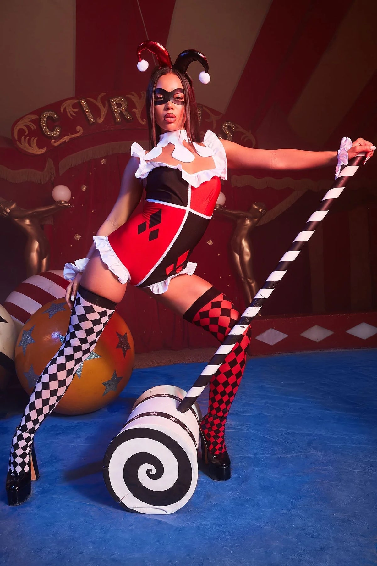 Costume Set Six Piece Stretch Ruffle Romper & Thigh Highs