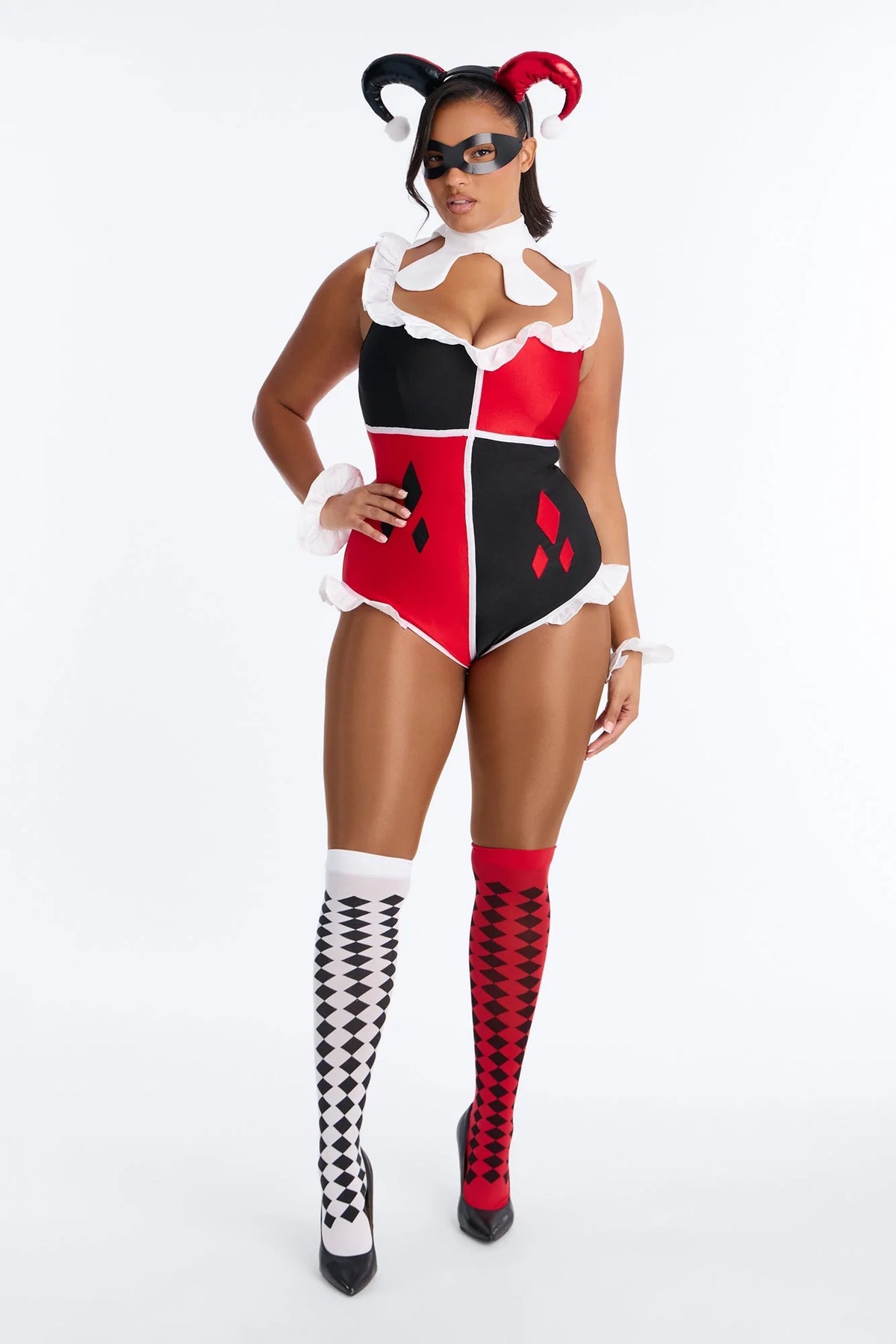 Costume Set Six Piece Stretch Ruffle Romper & Thigh Highs