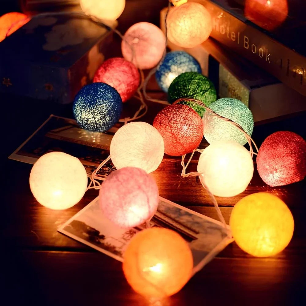 Cotton Ball Garland LED USB & Battery Powered