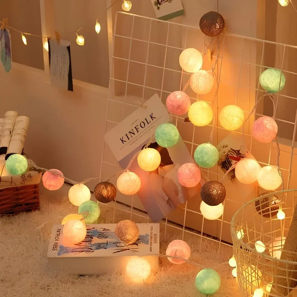 Cotton Ball Garland LED USB & Battery Powered