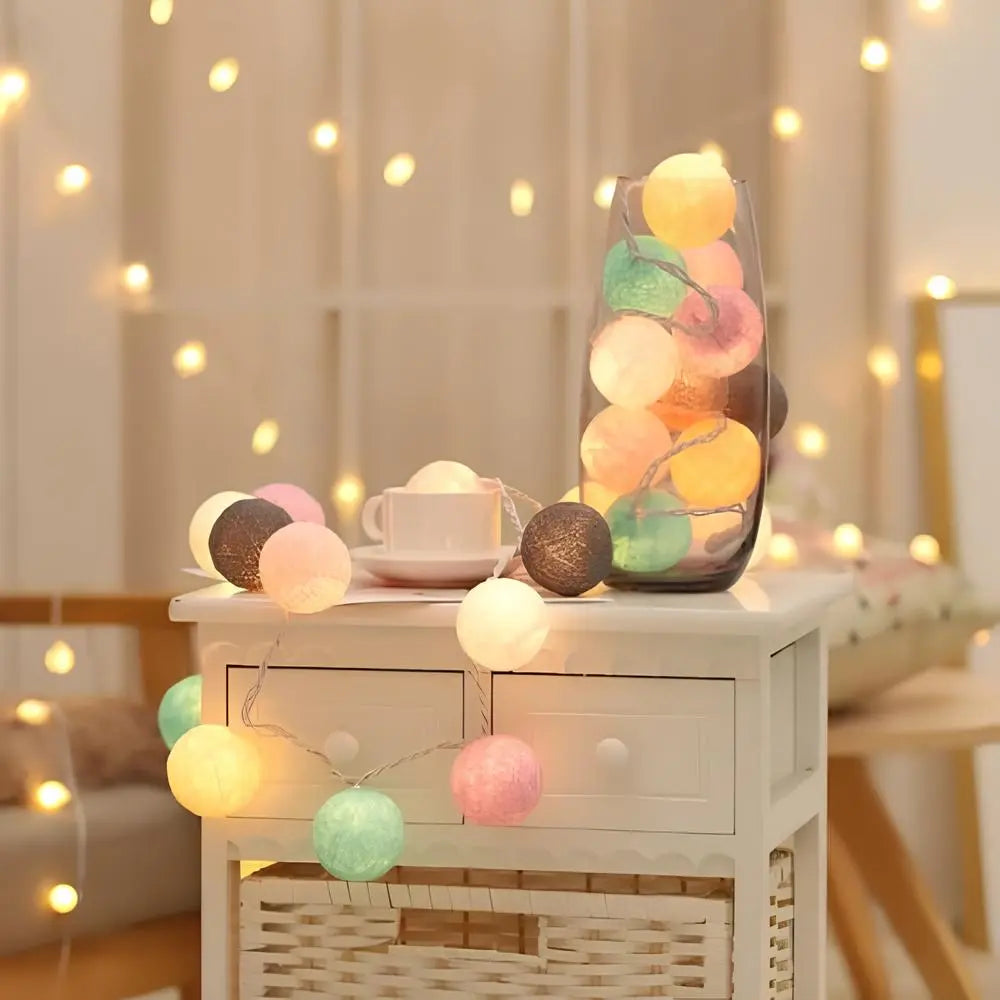 Cotton Ball Garland LED USB & Battery Powered